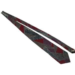 Vintage Tie 100% Silk Oscar de la Renta Made in USA Abstract Geometric Red Gray